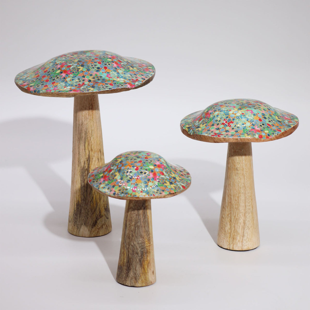 Small Enamelled Mushroom - 10cm - Mediterranean Tile Pattern