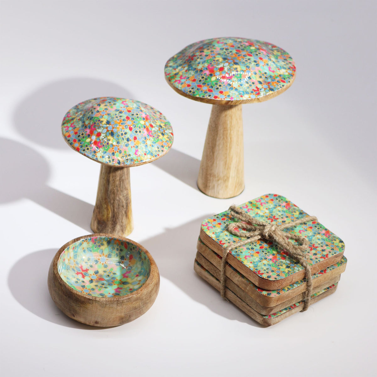Small Enamelled Mushroom - 10cm - Mediterranean Tile Pattern