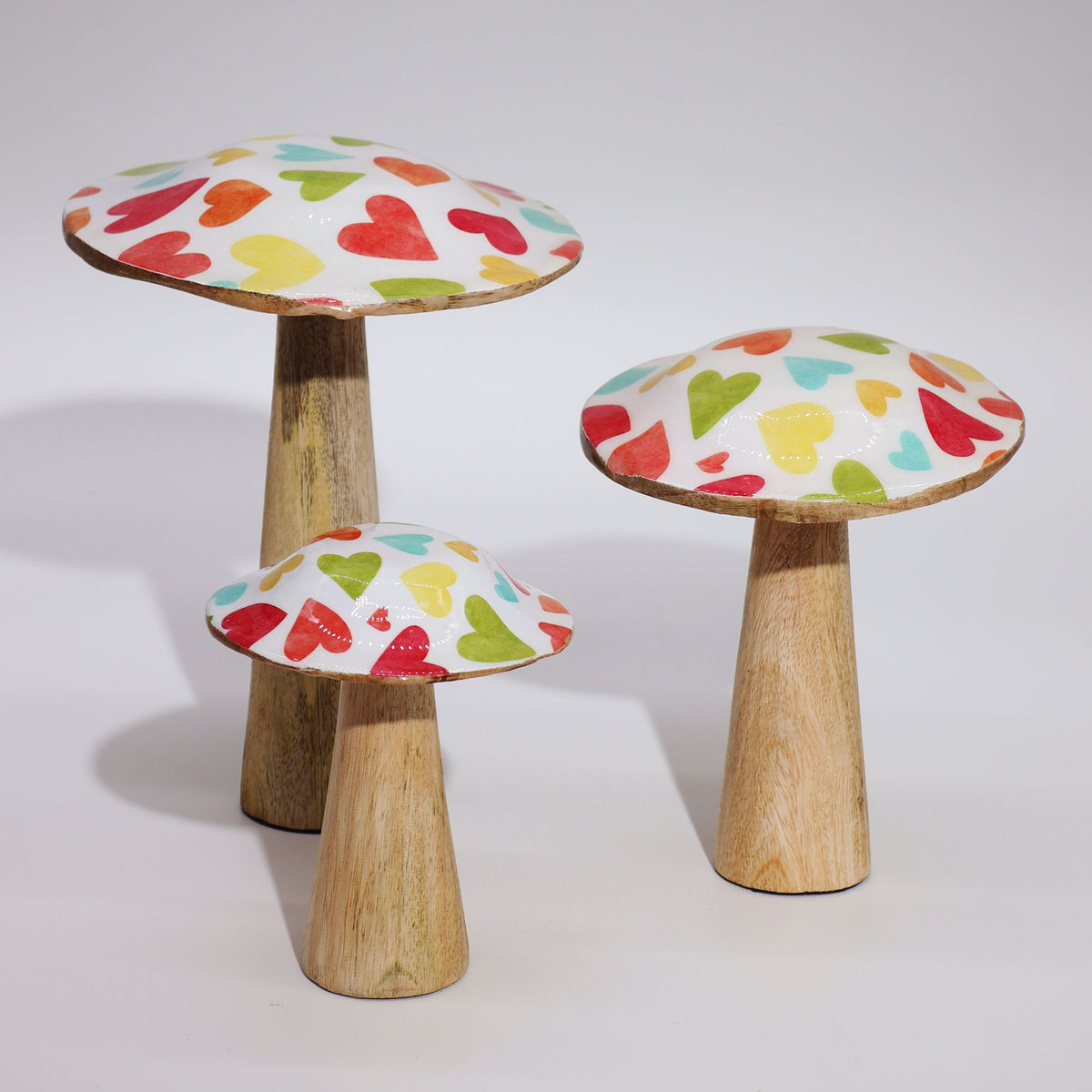 Medium Enamelled Mushroom - 15cm - Pastel Hearts