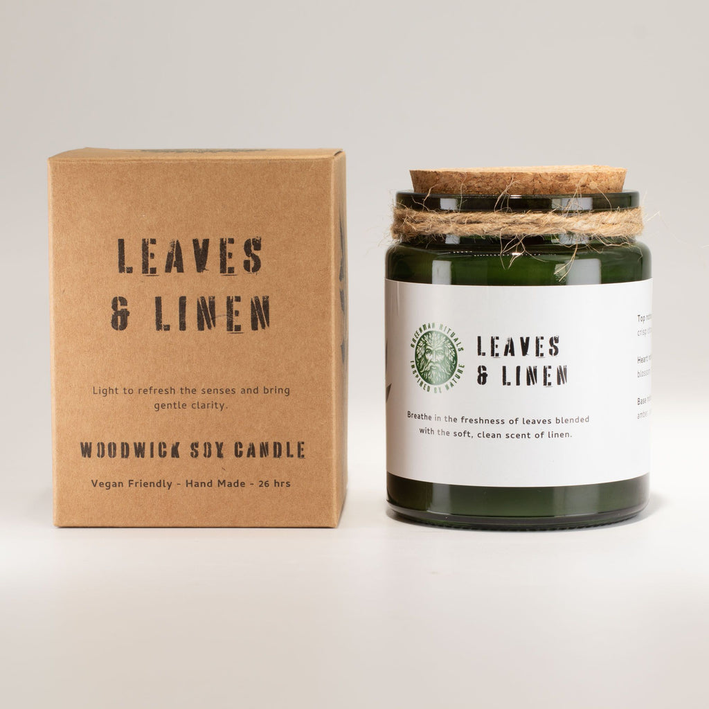 Greenman Woodwick Soy Candle - Leaves & Linen
