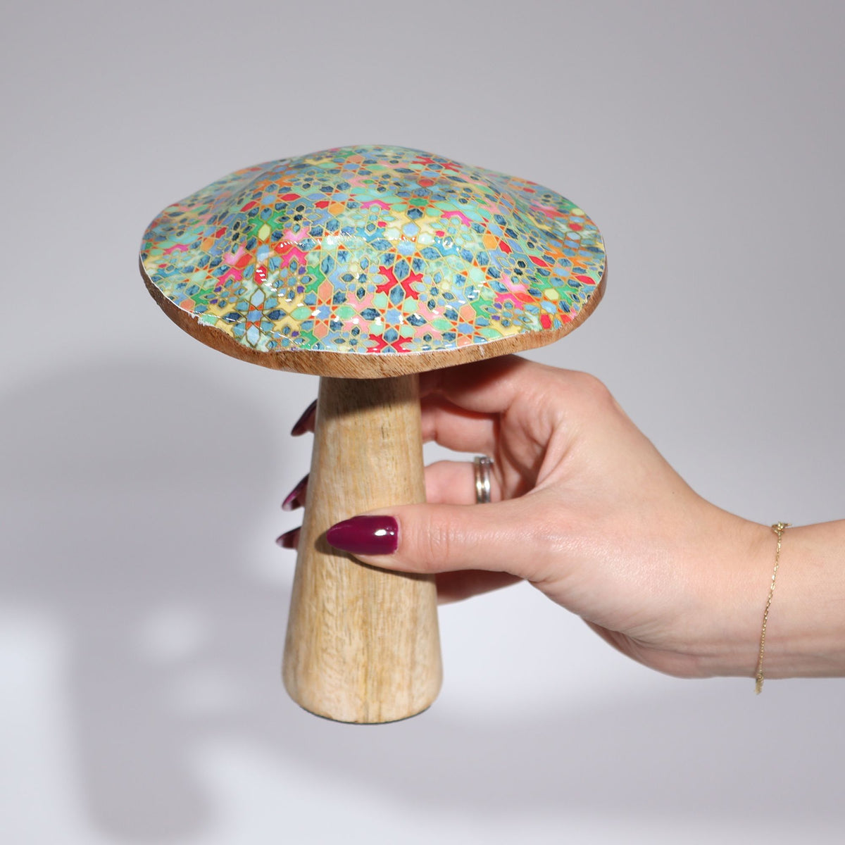 Medium Enamelled Mushroom - 15cm - Pastel Hearts