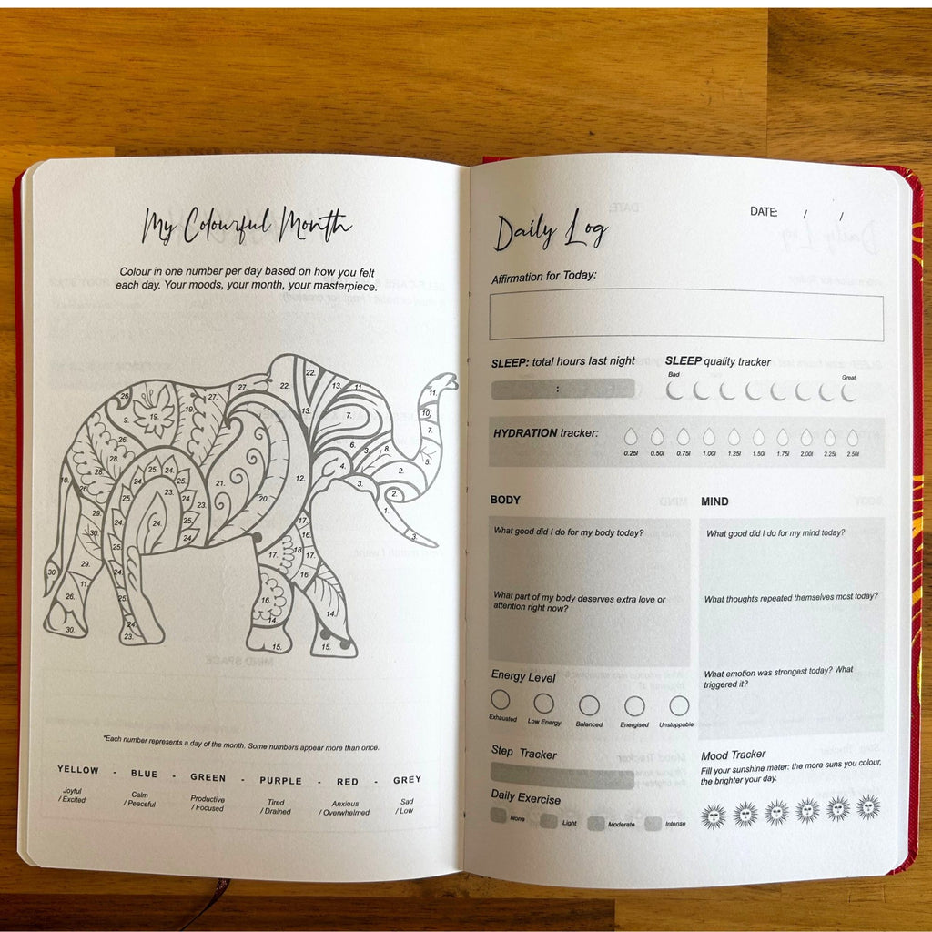 Red Wellness Journal - 120 pages - Golden Mandala and Lotus