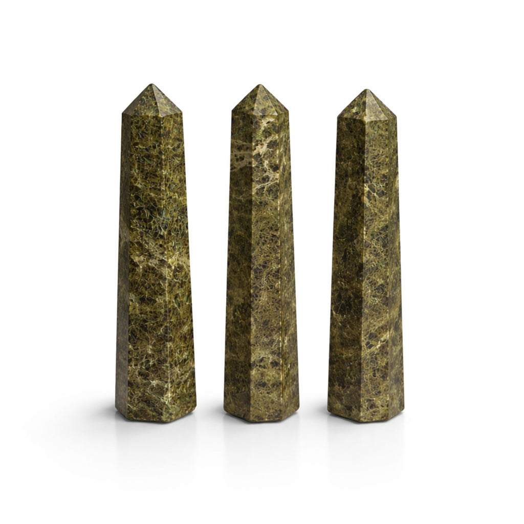 Gemstone Six Face Obelisk Point approx 11cm  - Epidote